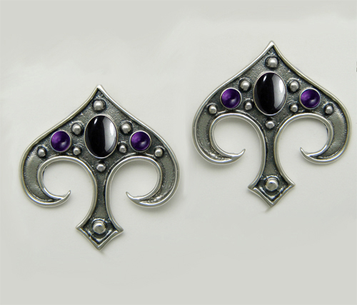 Sterling Silver Gothic Inspired Drop Dangle Earrings With Hematite And Amethyst